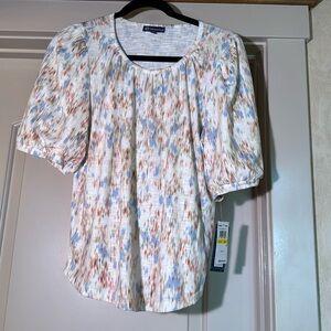 Democracy Multicolor Ikat Print Snap Button Short Sleeve Pullover Top NWT